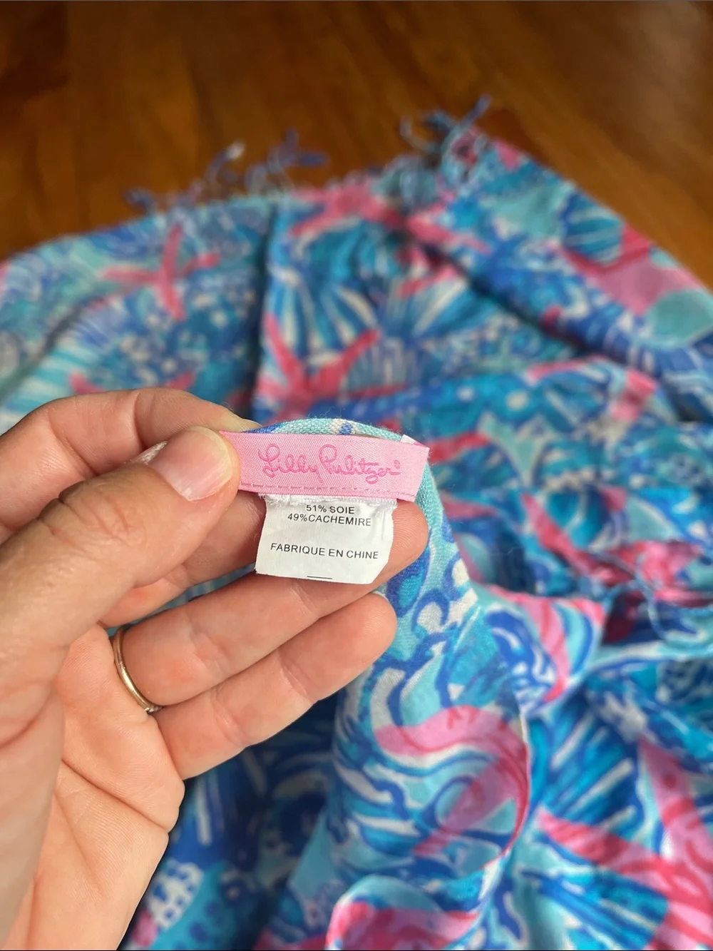 Lilly Pulitzer cashmere shells starfish colorful scarf